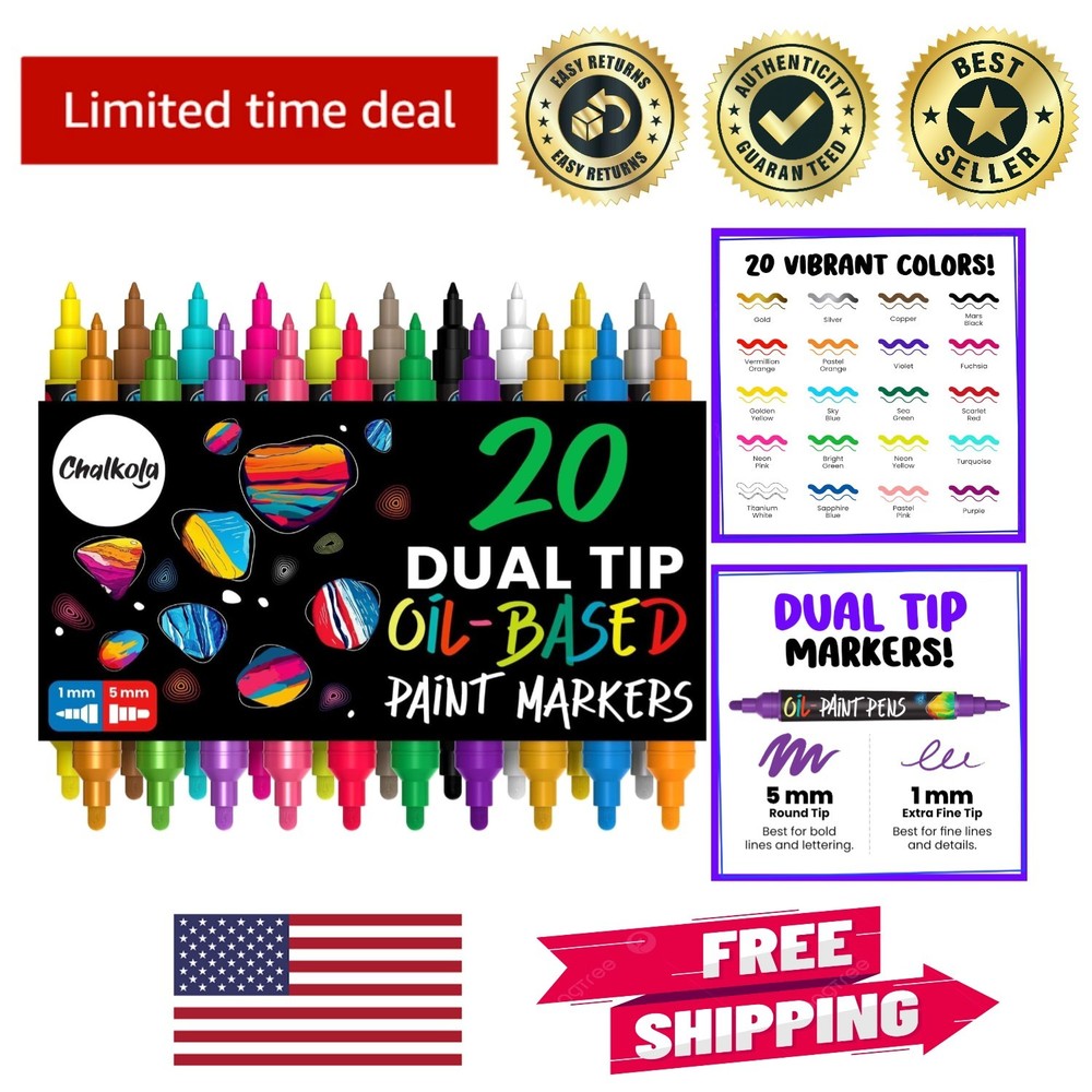 Versatile 20 Oil Based Paint Markers – 1mm & 5mm Dual Tips for Vibrant Creations