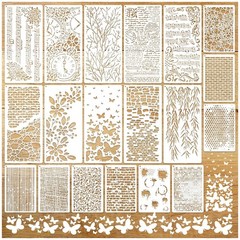 19pcs Stencils for Crafts Reusable Musical Notes Brick Branches Floral Textur…