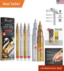 Acrylic Paint Pens Set 4Pcs Gold Silver 0.7mm Fine Tip Permanent Art Markers