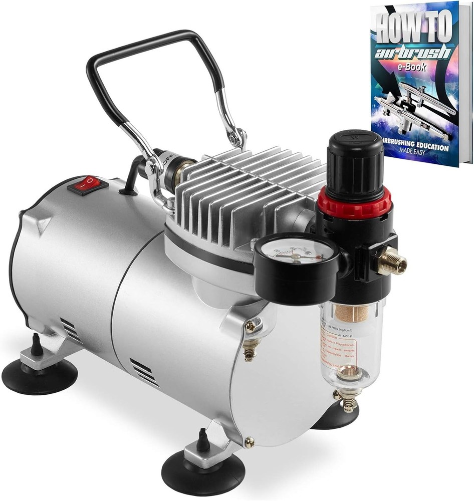 1/5 HP Airbrush Compressor with Regulator, Gauge and Water Trap – Quiet Portable
