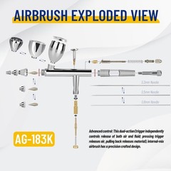 Stainless Steel Airbrush Set with 3 Nozzles & 3 Fluid Cups – Ideal for Fine Art