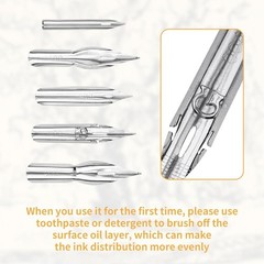 11Pc Dip Pen Nib Set with Wooden Holder, Stainless Steel G-Pen Comic Drawing Nib