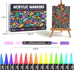 120 Colors Acrylic Paint Marker, Dual Tip and Dual Colors Acrylic Paint Pens …