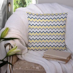 Throw Pillow Covers Navy Blue Light Yellow and Gray Chevron Cotton Linen Deco…