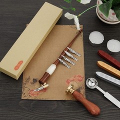Yoption Wood Calligraphy Oblique Dip Pen 6 Piece Set, Pen+5pcs Nibs