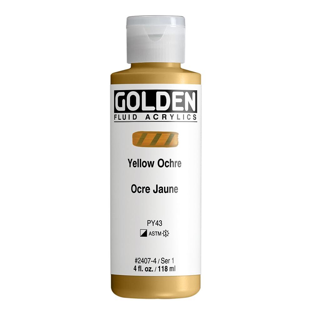 Fluid Acrylics by GOLDEN Yellow Ochre 4 fl. oz. Bottle Professional Acrylic P…