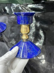 Natural Lapis Lazuli Candle Holder Pair Polished Crystal Home Decor Set 800g