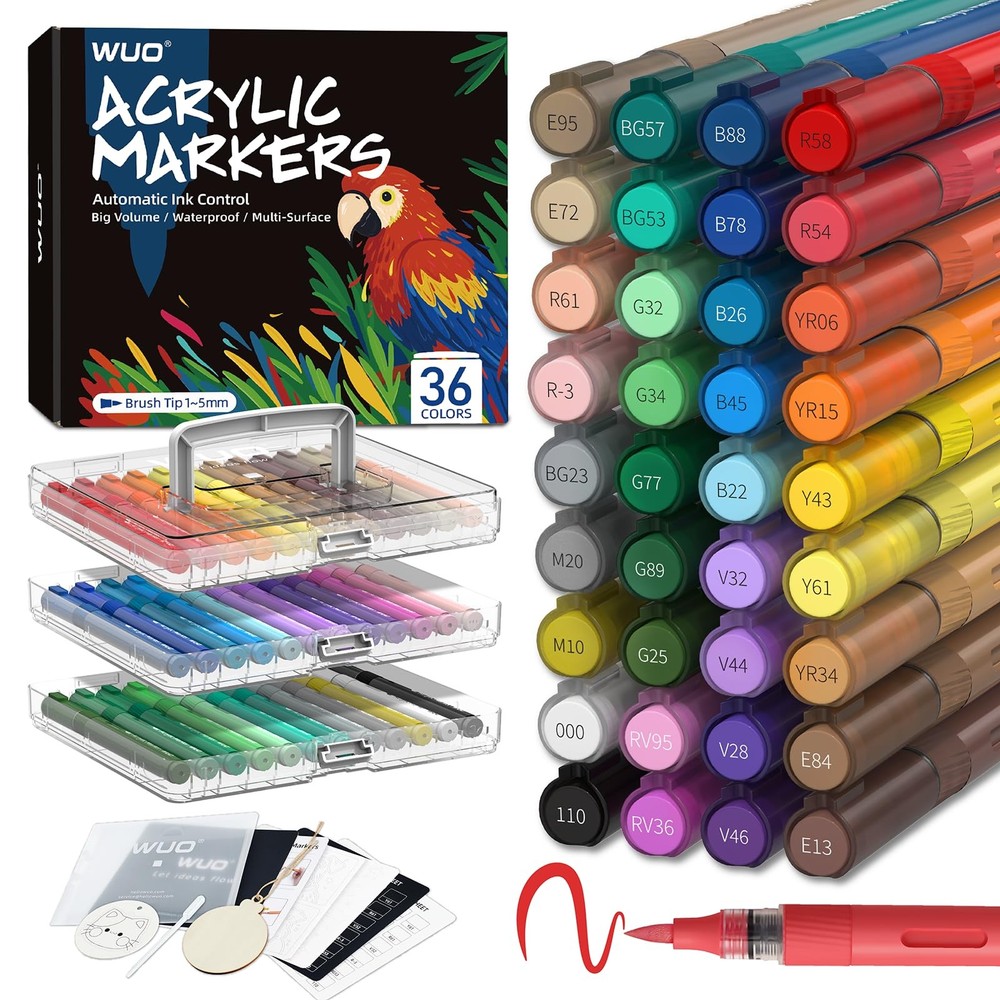 36 Colors Acrylic Paint Markers, Water-Based No-Bleed Markers, Automatic Ink …