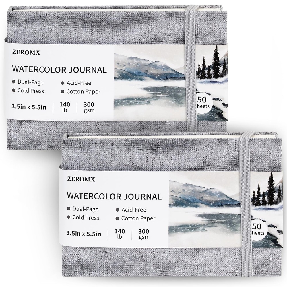 2 Pack Grey 3.5×5.5 In Watercolor Sketchbook 50 Sheets 300gsm Cotton Journal