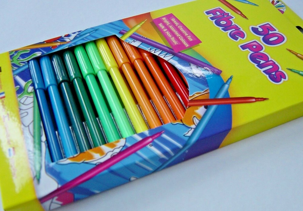 50 Felt tip Colouring fibre pens, fine tips art craft drawing pen, boxed