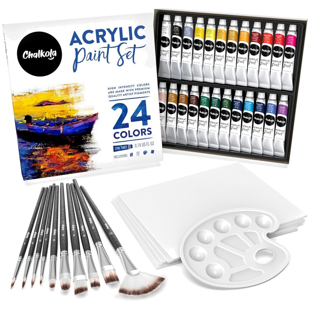 Professional Acrylic Paint Set with Canvas and Brushes