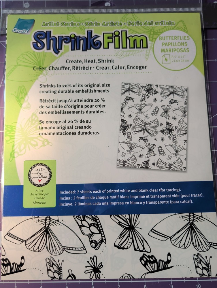 Grafix Shrink Film Butterflies Design 4 Sheet Pack – New