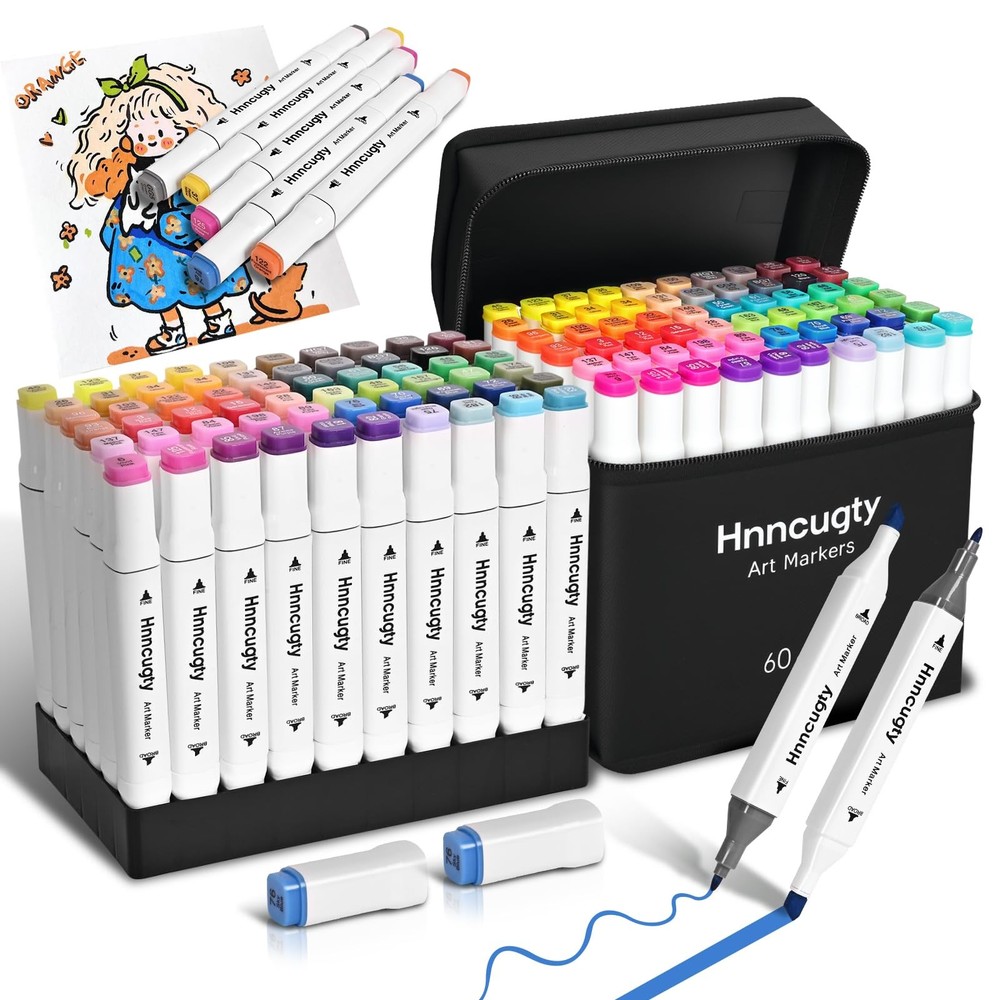 Alcohol Markers Set 60 Colors, Dual Tips Coloring Art Markers Set with Case &…