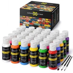 Outdoor Acrylic Paint, Set of 30 Colors/Tubes (60 ml, 2 oz.) with Storage Box…