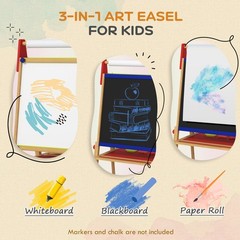 Qaba Easel for Kids, 3 in 1 Kids Art Easel with Paper Roll, Whiteboard