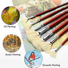 Fan Brush for Painting, 7 Pieces Fan Brush Set with Hog Bristle Natural Hair and
