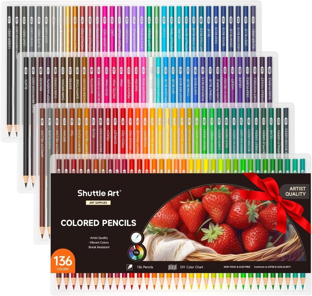 136 Coloured Pencils , Soft Core Colouring Pencils Set for Adult Colouring Books