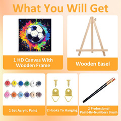 Paint by Numbers Kit for Kids with Frame, Soccer Paint by Numbers Ages 4-8-12, C