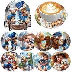 8 Pack Diamond Art Coasters Kits-Dog 3.9×3.9×0.1, Dog