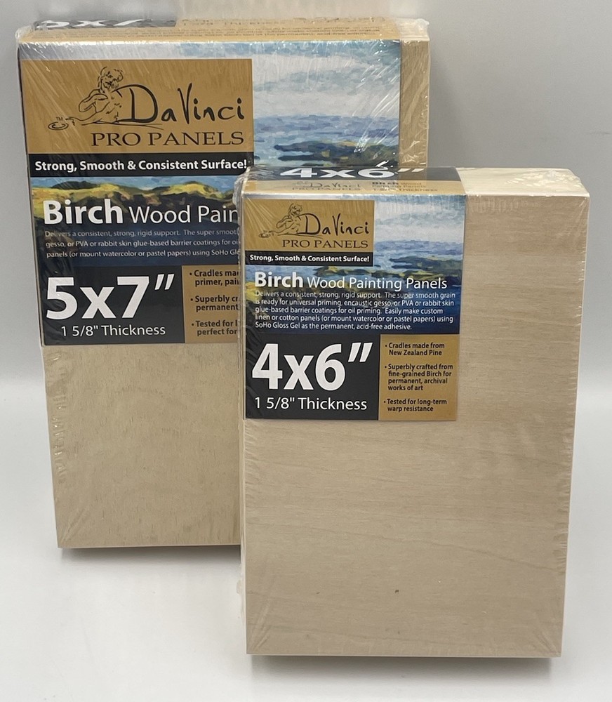 Set of 2 Da Vinci Pro Birch Wood Panel 5”x7”, 4”x6” (1-5/8” deep) *NEW SEALED*