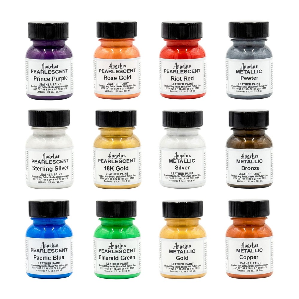 Acrylic Leather Paint Kit Metallic & Pearlescent 12 Pack Set (1 oz each) – Pr…