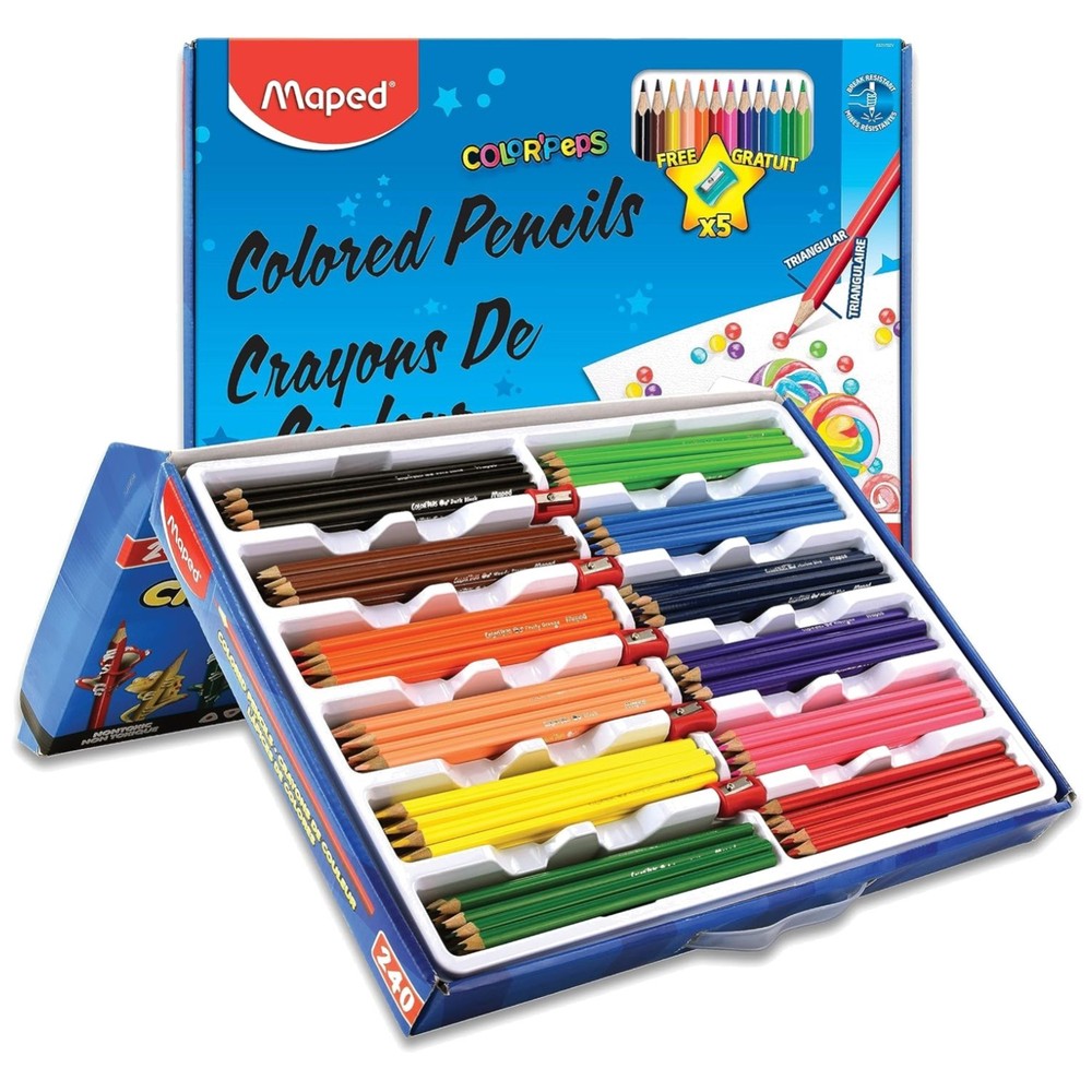 Durable Triangular Colored Pencils Set + Sharpeners