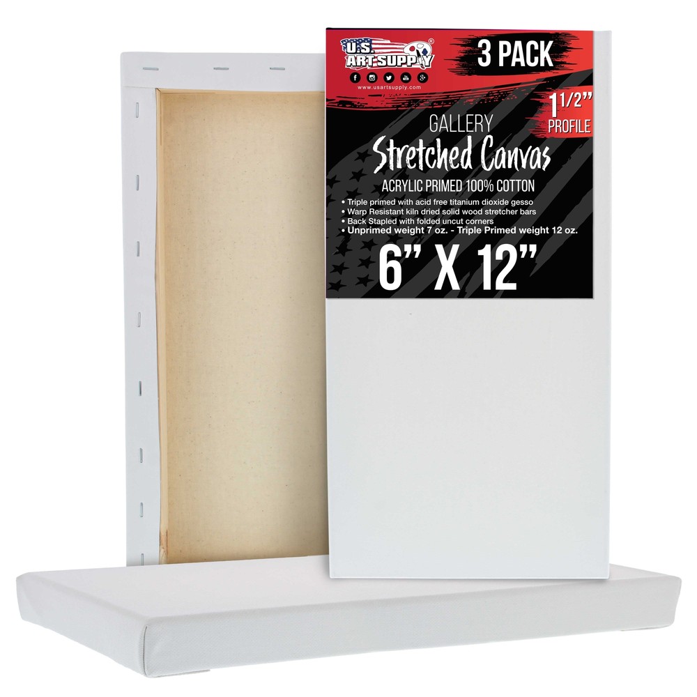 6″ x 12″ Gallery Depth 1-1/2″ Profile Stretched Canvas 5-Pack – Gesso Primed
