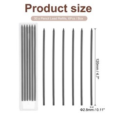 30Pcs 2.8mm Carpenter Pencil Refill, Solid Dry Pencil Refill, Black