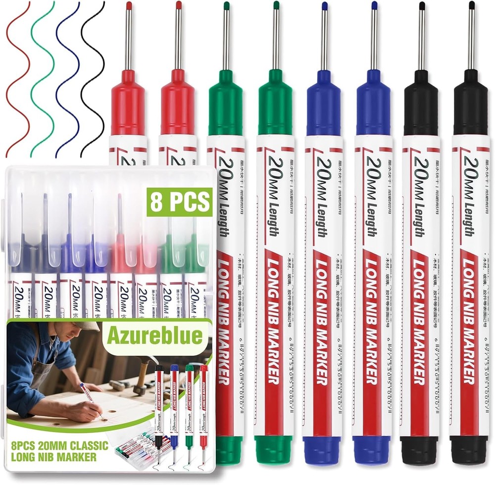 Azureblue 8pc 4 Color Long Nib Deep Hole Marker 20mm Construction