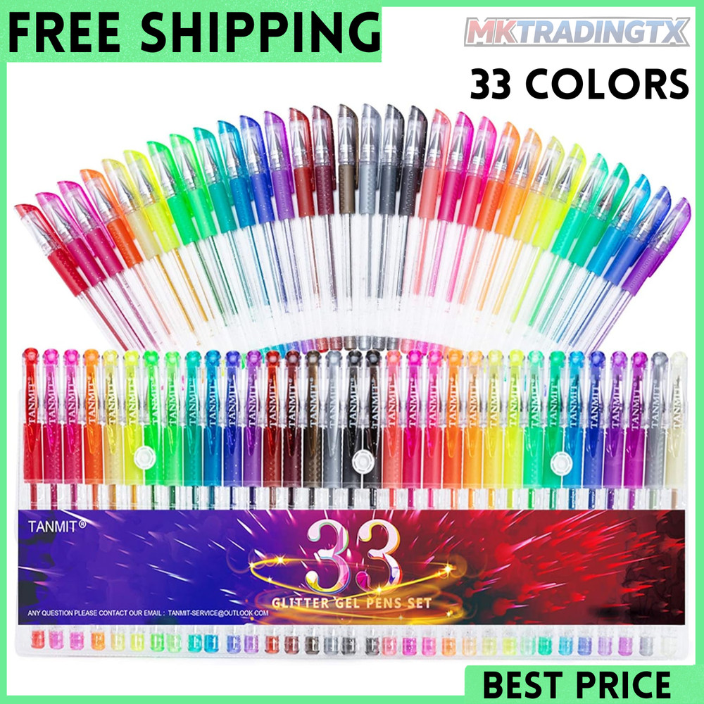 Glitter Gel Pens 33 Colors Neon Glitter Pens Set Gel Art Markers with 40% More