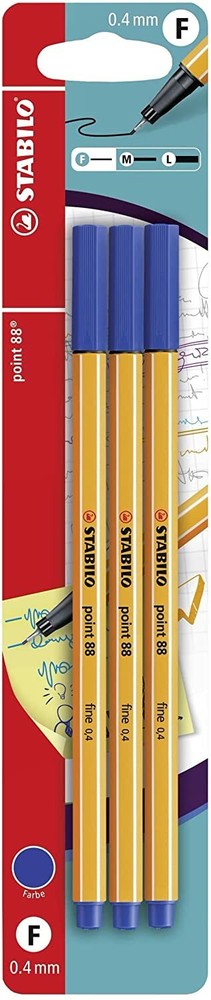 STABILO point 88 Blue Fineliners Pens Fine Line Pen fine Liner Drawing 3 Pack