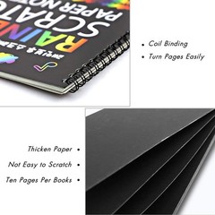 4 Pack Scratch Arts Drawing Notebook for Kids Drawing Pad, Large Rainbow Scratch