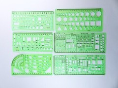 Geometric Drafting Stencils Drawing Templates 6 Piece Set Transparent Green