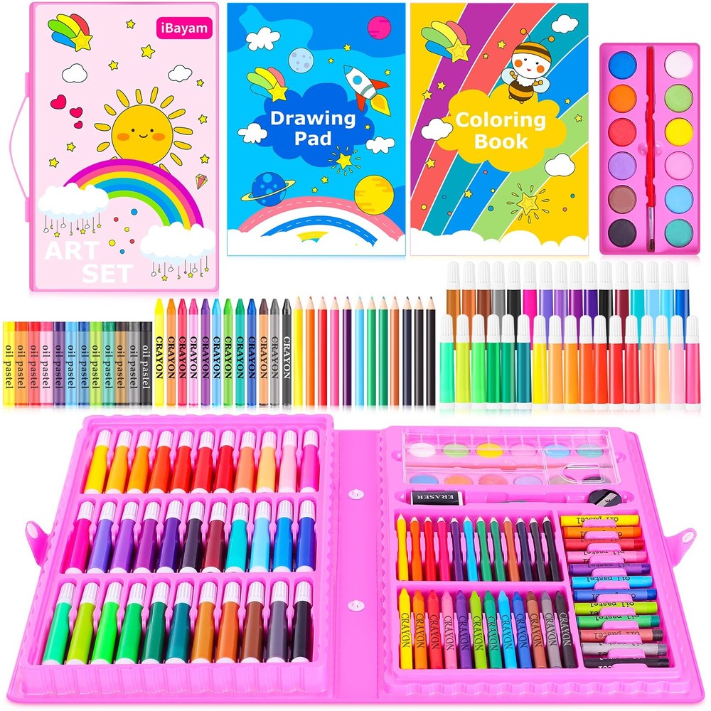 149PCS Art Supplies Drawing Painting Kit for Kids with Coloring Book Pink