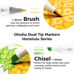120-Color Ohuhu Dual Tip Brush & Chisel Sketch Marker w/ 1 Blender Refillable