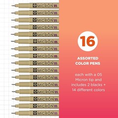 SAKURA 50075 16-Piece Pigma Micron 05 (Colors may vary) Cube Collection Ink Pen