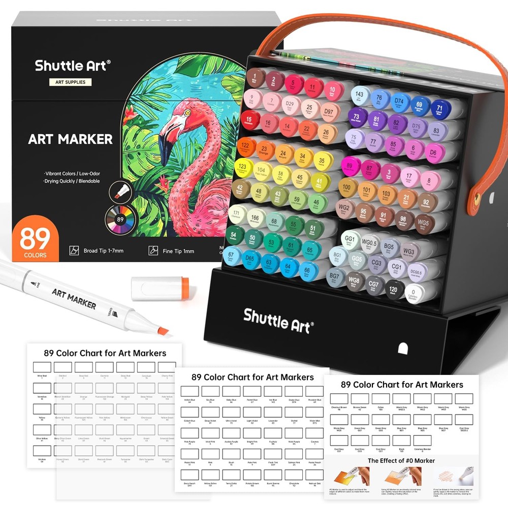 Shuttle Art 89 Colors Alcohol Markers, 88 Colors Dual Tip Art Marker Set Plus 1