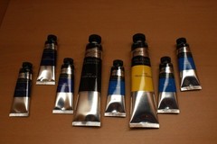 Oil Paint Lot of 8 NEW Master’s Touch (2) 6.8 oz Black & Yellow (6) 1.7 oz Blues