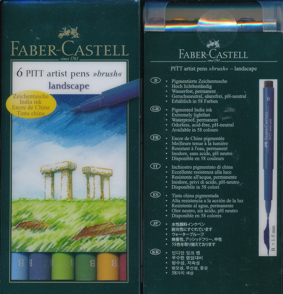 Faber-Castell 6 Pitt Artist Pens Brush NEW Landscape Skin Tones Terra Grey