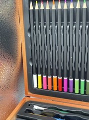 Art Mixed Media Set in Wooden Case 55 pieces Paint Colored Pencils And More