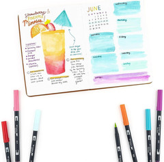 56189 Dual Brush Pen Art Markers, Tropical, 10-Pack. Blendable, Brush and Fine T