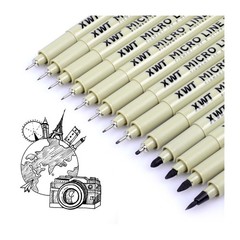 Archival Black Ink Fine Tip Drawing Pens Set 12 Pack
