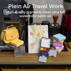 9 Color Mini Watercolor Set Travel Kit Leather Bag Portable Art Supplies
