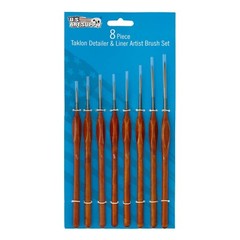 U.S. Art Supply 8 Piece Taklon Detail and Liner Artist Brush Set with Wood Co…