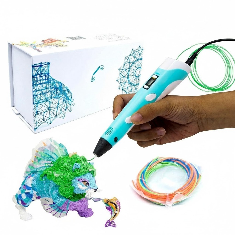 3D Printing Pen W/ Display 3 Colors of PLA Filament Stencil Book Guide & Charger