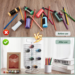 2 Pcs 360° Rotating Paint Holder Organizer, 6 Tier Spinning Paint Bottle Storage