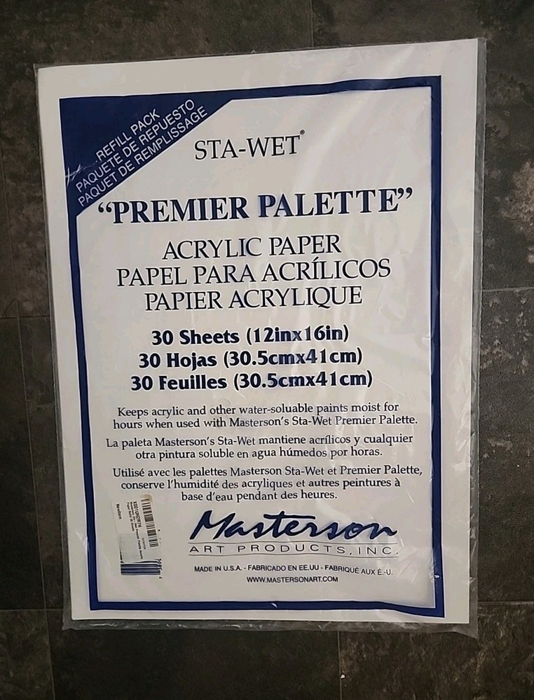 Masterson Sta-Wet Premier Palette Acrylic Paper Refill 30 Sheets. Made In USA.