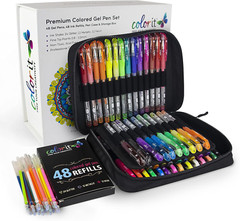 Glitter Gel Pens for Adult Coloring Books 96 Pack – 48 Premium Quality Glitter P