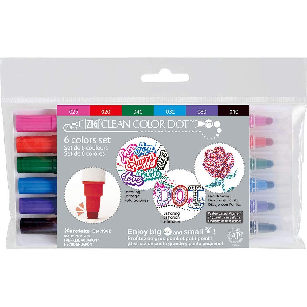 CLEAN COLOR DOT Dual tip markers 6 colors set, 0.5mm fine tip and a flexible …