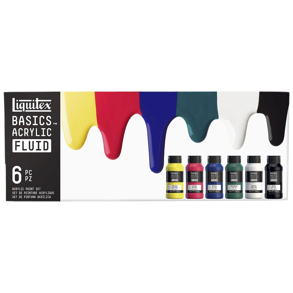BASICS Acrylic Fluid Paint, 6 x 118ml (4-oz.) Bottle Set